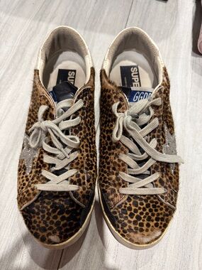 Golden Goose Leopard-Pattern Superstar Sneakers with Silver Star